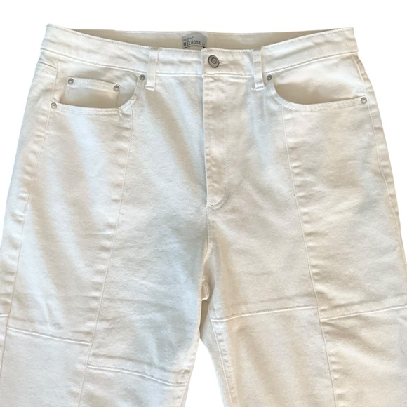 West of Melrose High Rise Patchwork Flare Jeans in Off White Ivory - Picture 12 of 16